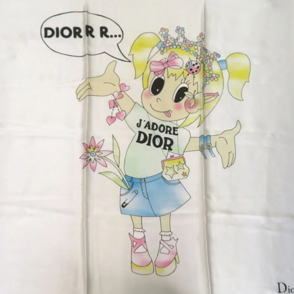 Christian Dior J'adore Scarf Heart Ribbon Flower Girl Silk White 0026